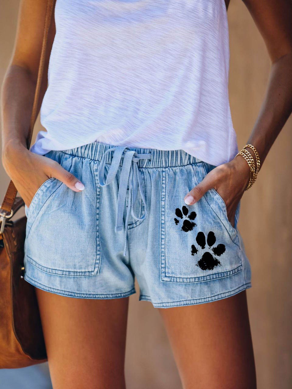 Dog Paw Print Casual Shorts With Pocket