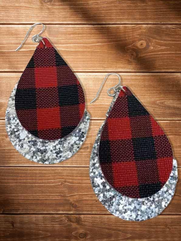 Buffalo Plaid Leather Earrings