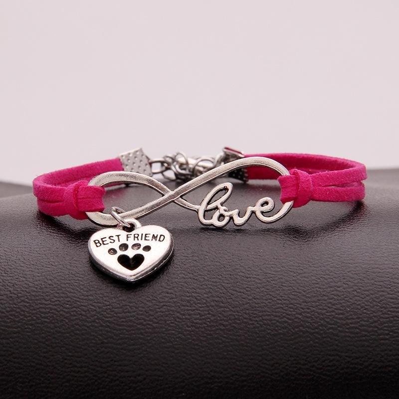Ladies "infinity best friend" love dog paw pendant bracelet