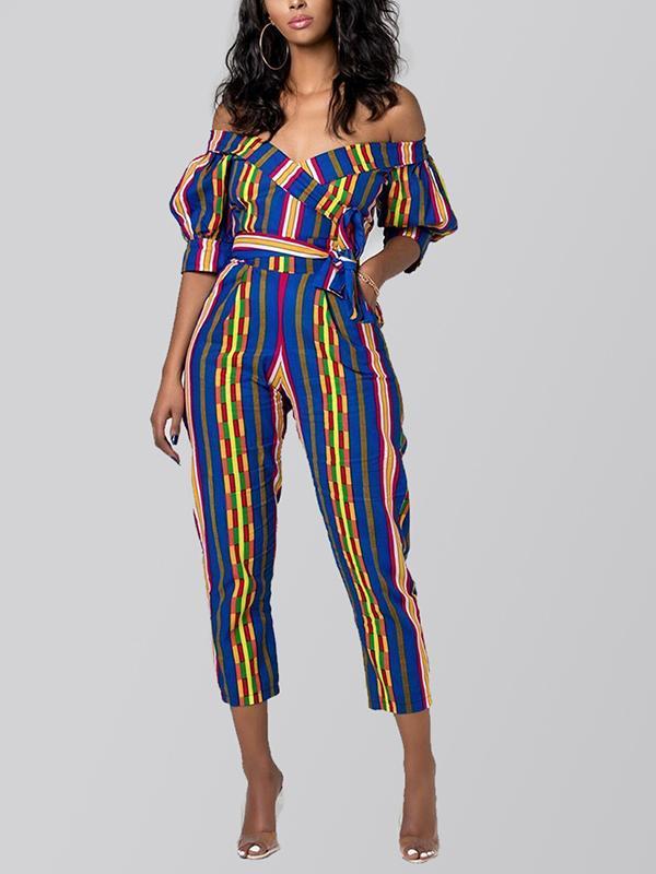 Women's Ethnic Lantern Sleeve Strapless Jumpsuit