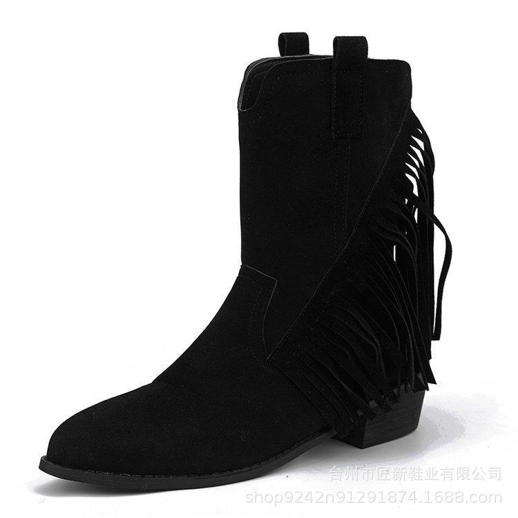 Women's Retro Fringed Mid-heel Platform Martin Boots