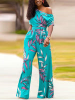 Load image into Gallery viewer, One-shoulder printed short-sleeved jumpsuit
