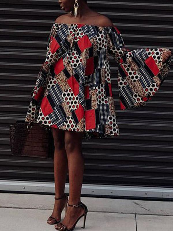 Women's Ethnic Printed Long-sleeved Dress
