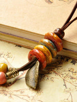 Load image into Gallery viewer, Retro ethnic ceramic sweater chain leaf necklace women&#39;s pure knit sweater chain
