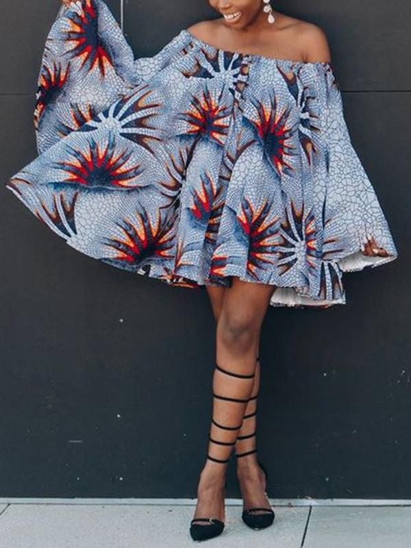 Women's Ethnic Printed Long-sleeved Dress