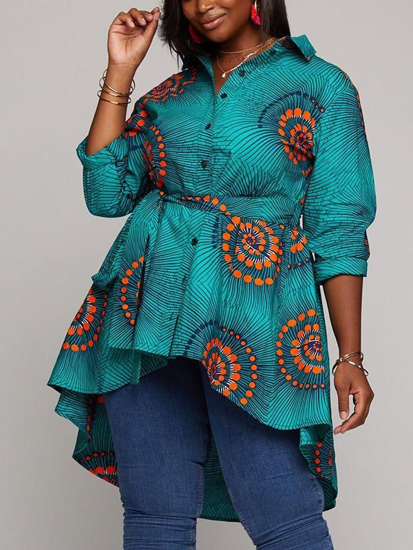 Women's African Print Irregular Hem Shirt