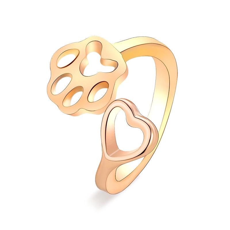 Ladies hollow dog paw opening ring
