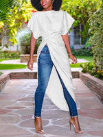 Load image into Gallery viewer, Pure color slim irregular long shirt
