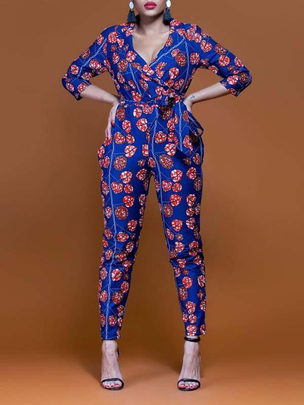 Sexy printed three-quarter sleeve jumpsuit