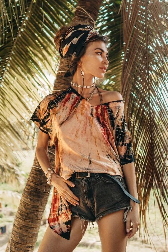 Ladies Bohemian Tie-dye Print Top