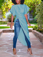 Load image into Gallery viewer, Pure color slim irregular long shirt
