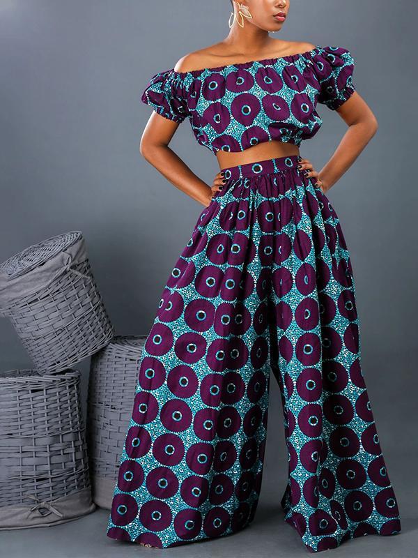 Women's Printed Short-sleeved Top Wide-leg Pants Two-piece Set