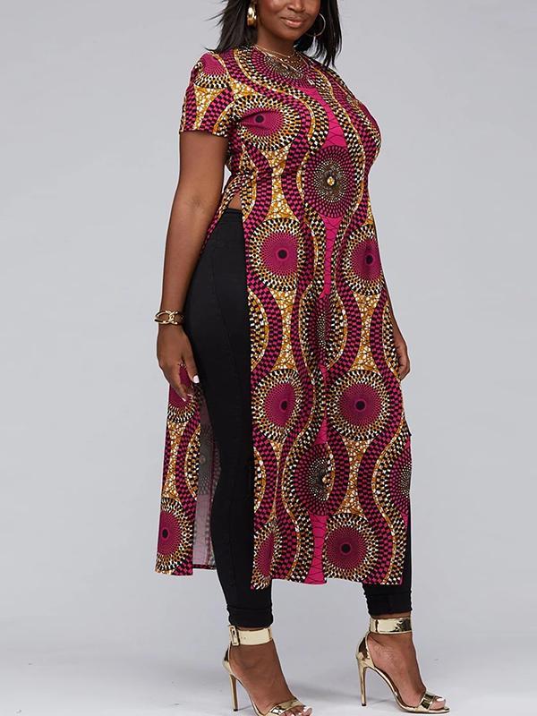 Women's Ethnic Split Short Sleeve Zipper Top