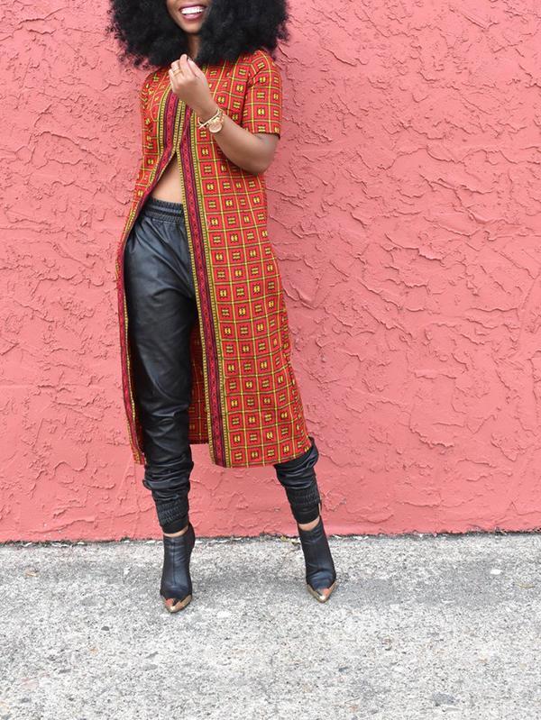 Ethnic Printed Short-sleeved Split Top