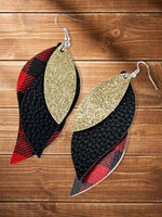 Load image into Gallery viewer, Plaid Sequined Leaf Multi-Layered Leather Earrings
