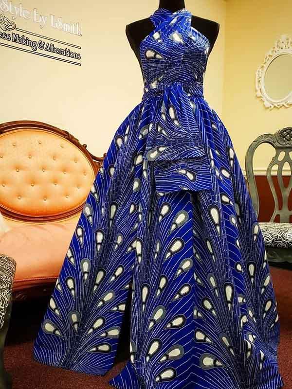 Ladies Elegant Blue African Print Ankara Dress