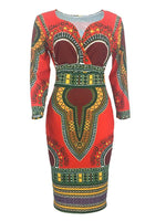 Load image into Gallery viewer, Women&#39;s African Ethnic Style 3/4-Sleeve V-Neck Dress
