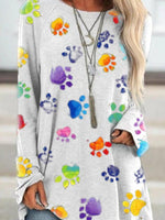 Load image into Gallery viewer, Women&#39;s tie-dye color dog paw round neck T-shirt
