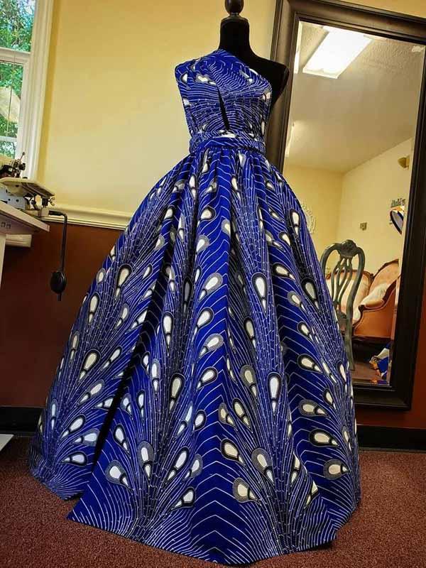 Ladies Elegant Blue African Print Ankara Dress