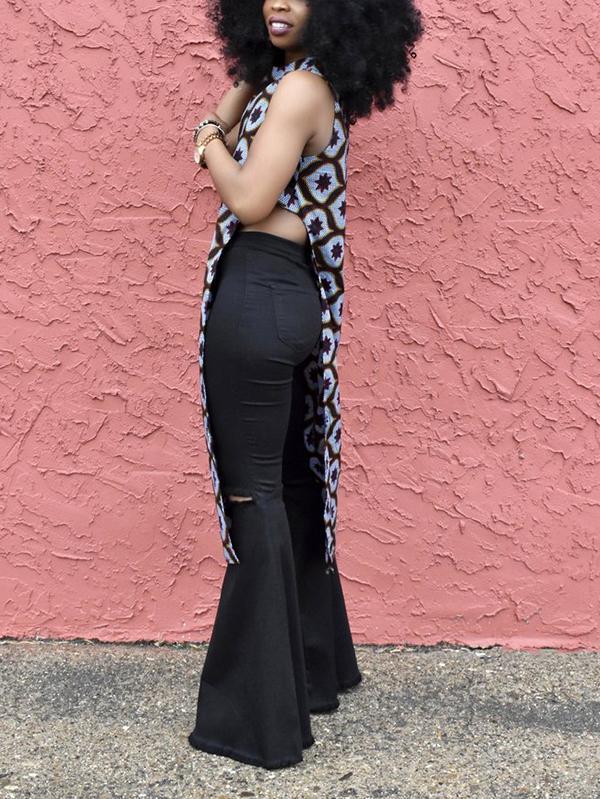 Ethnic Print Sleeveless Irregular Top