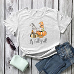 Load image into Gallery viewer, Women&#39;s Thanksgiving Fall Plaid Pumpkin Gnomies Print T-shirt
