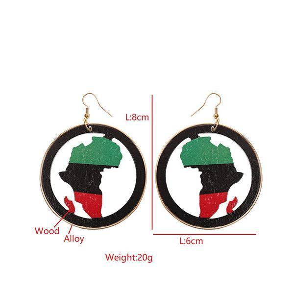 Map hollow wooden big earrings