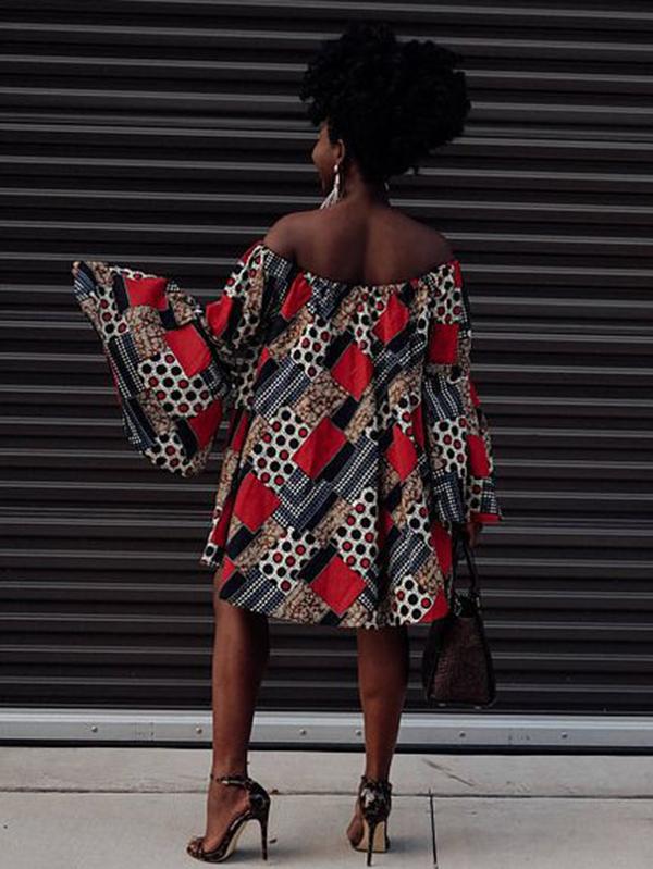 Women's Ethnic Printed Long-sleeved Dress