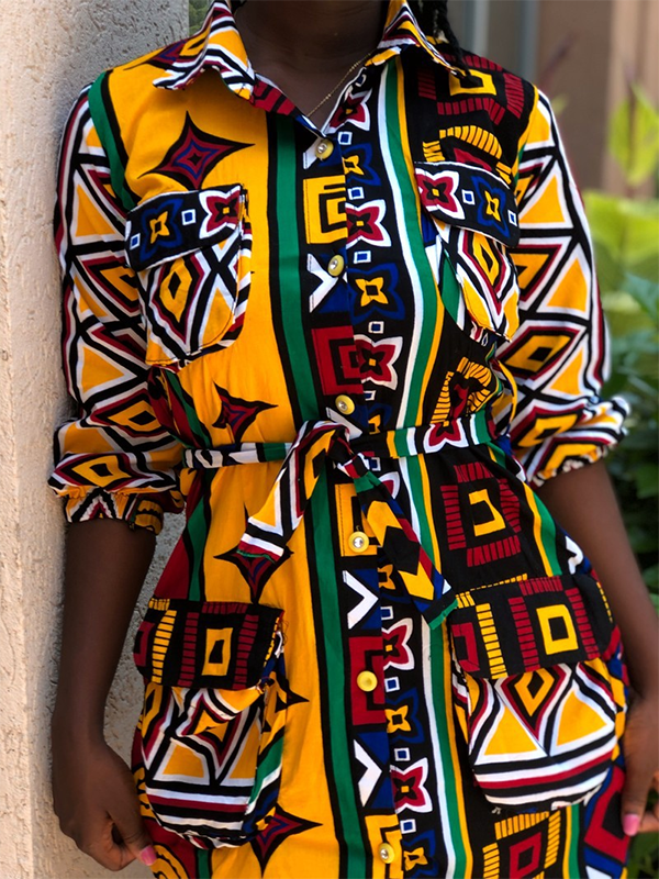 Ethnic print casual shirt dress