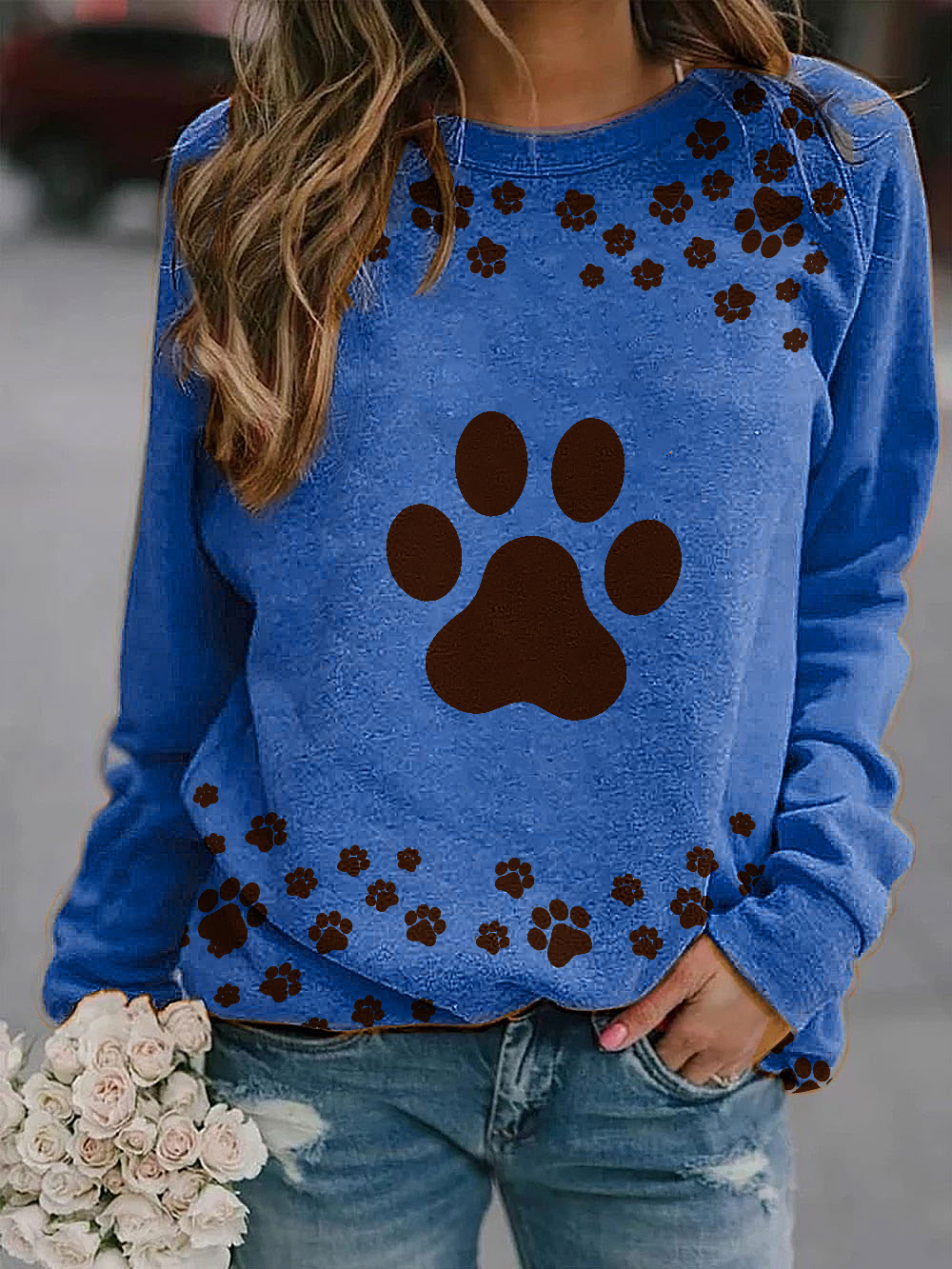 Cute dog paw print long sleeve sweatshirt