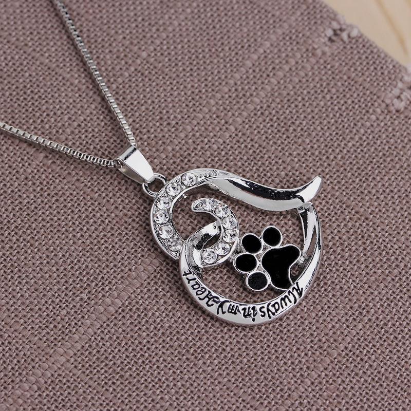Love dog paw lettering "Always in my heart" necklace