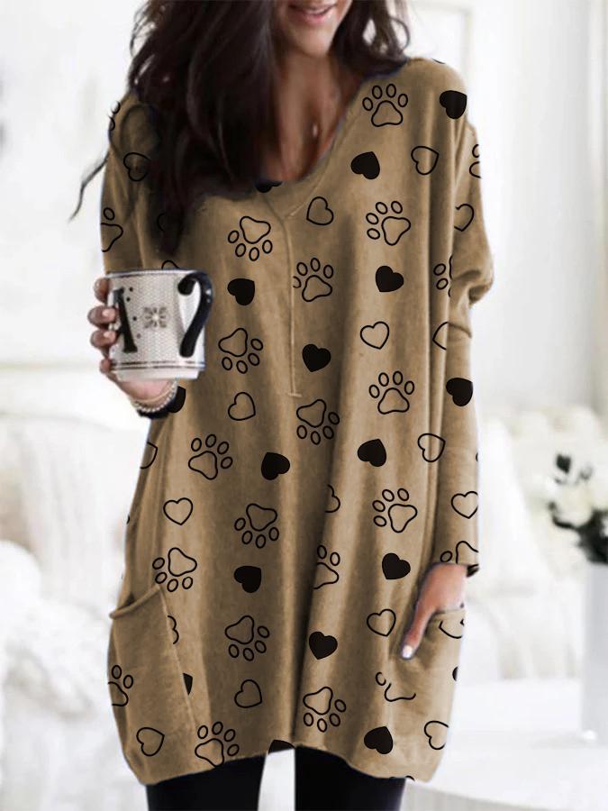 Dog paw print loose casual T-shirt