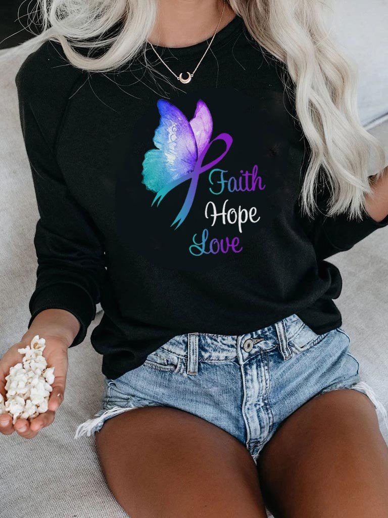 Women's Faith Hope Love Butterfly Print Sweatshirt