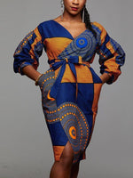 Load image into Gallery viewer, Ethnic V-neck lantern sleeve waist dress
