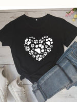 Load image into Gallery viewer, Casual love dog paw print T-shirt
