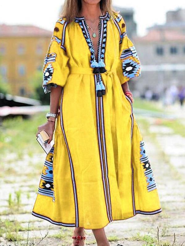 Women's retro ethnic print dress