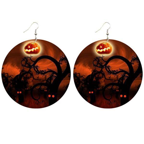 Halloween wooden pumpkin castle bat ghost earrings
