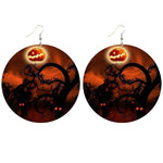 Load image into Gallery viewer, Halloween wooden pumpkin castle bat ghost earrings
