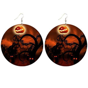 Halloween wooden pumpkin castle bat ghost earrings