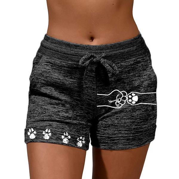 Women's Fist And Dog Paw Print Drawstring Stretchy Soft Shorts