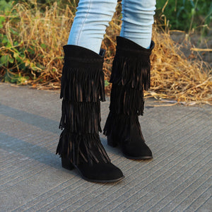 Women's Retro Fringed Thick Heel Boots