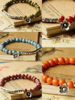 Load image into Gallery viewer, Ethnic style ceramic bracelet flower glaze bead bracelet
